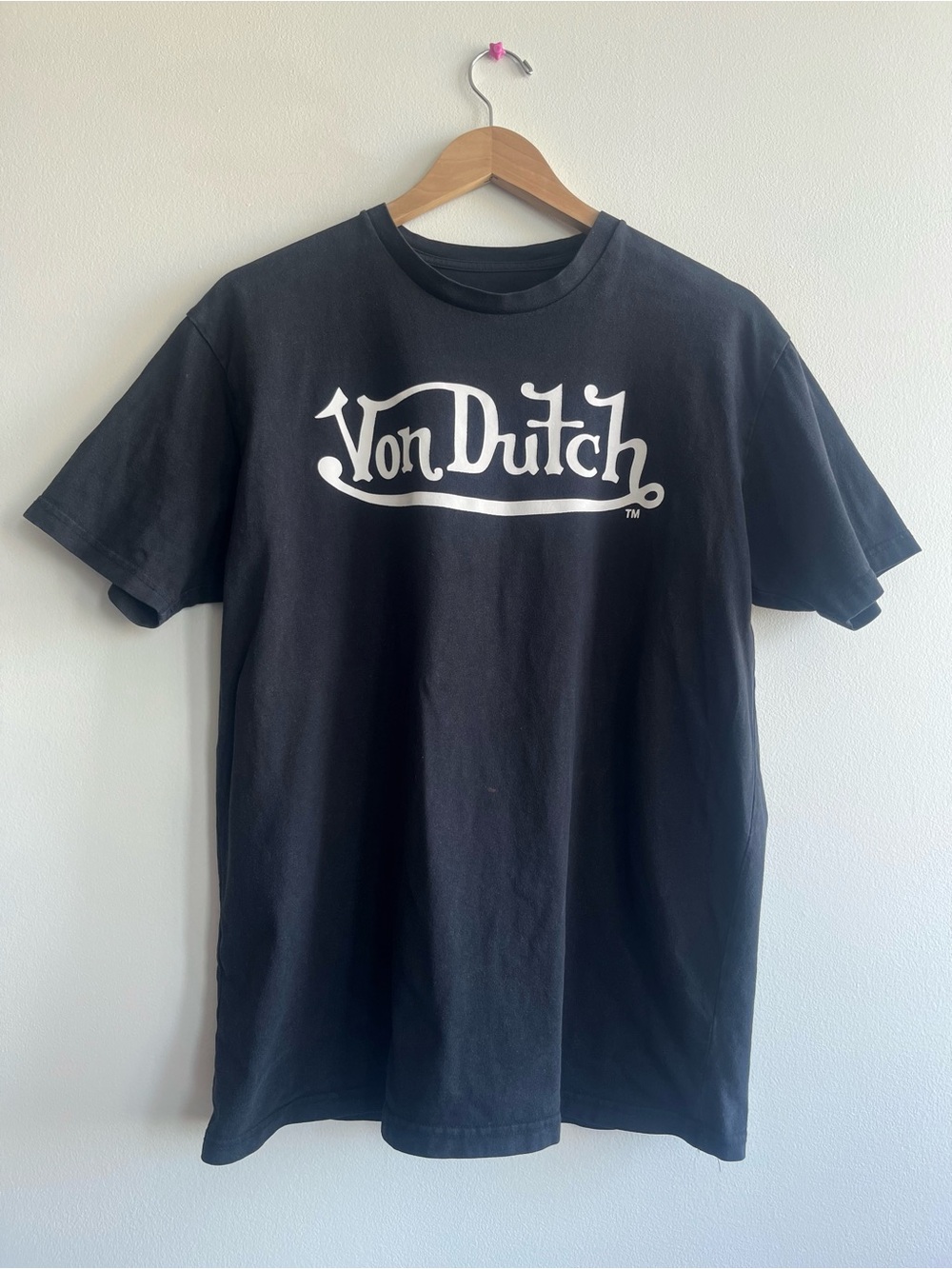 Authentic Y2K Von Dutch Logo Tee Black Cotton Streetwear Grunge Unisex Sz L